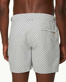 Bulldog White Sand/Night Iris Geometric Orb Jacquard Mid-Length Swim Shorts | White Sand/Night Iris