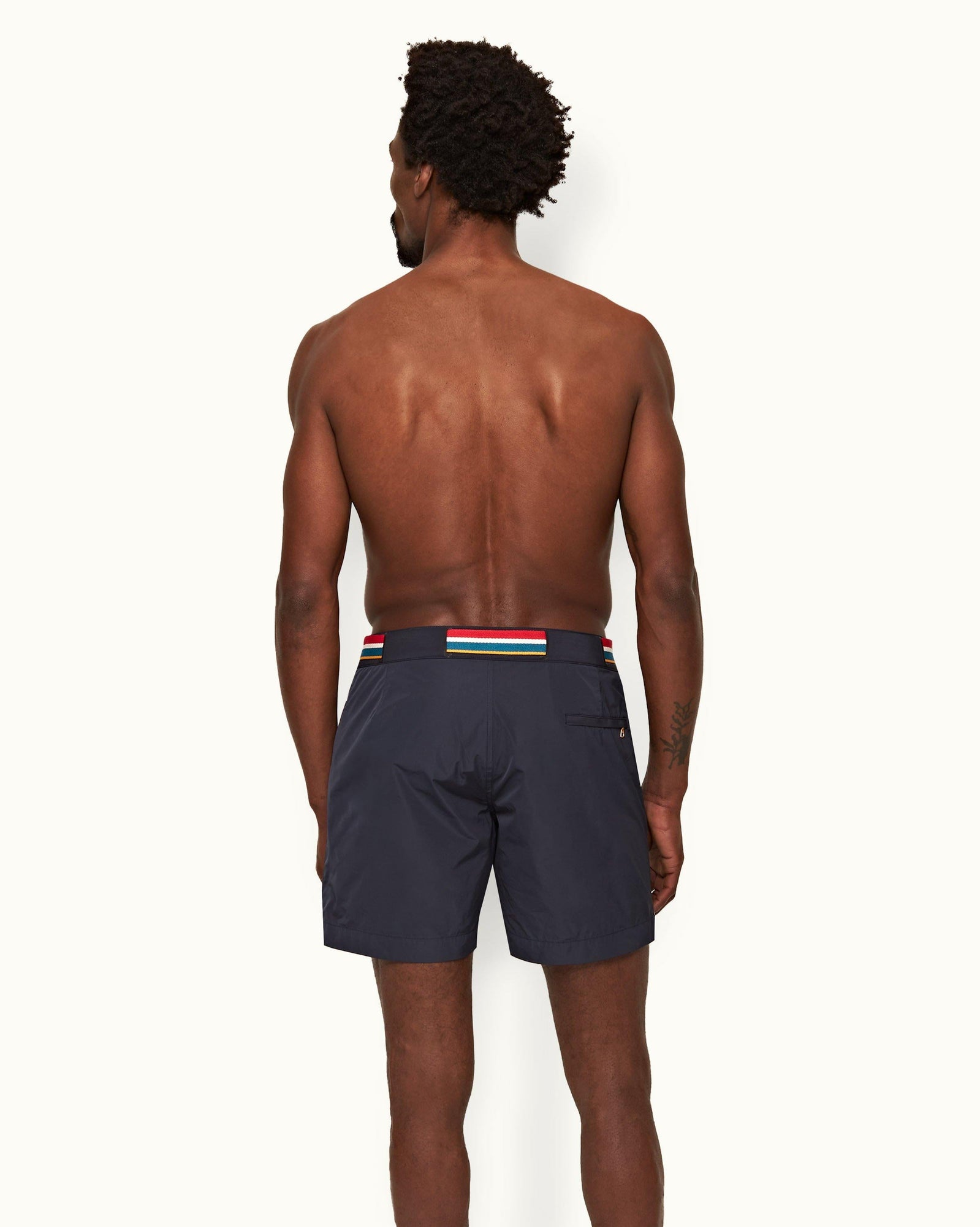 Night Iris O.B Stripe Belt Mid-Length Swim Shorts | Night Iris