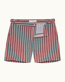 Summer Red/Marina Aqua O.B Stripe Mid-Length Swim Shorts | Summer Red/Marina Aqua
