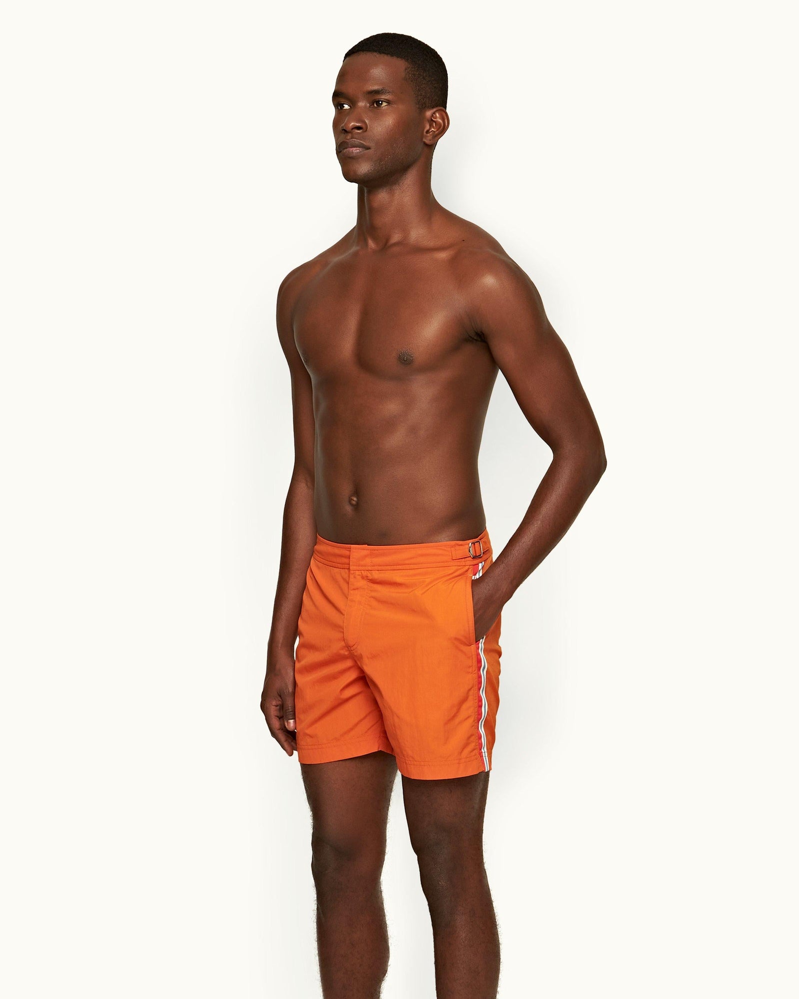 Bulldog Tiger Lily Palm Stripe Tape Mid-Length Swim Shorts | Tiger Lily