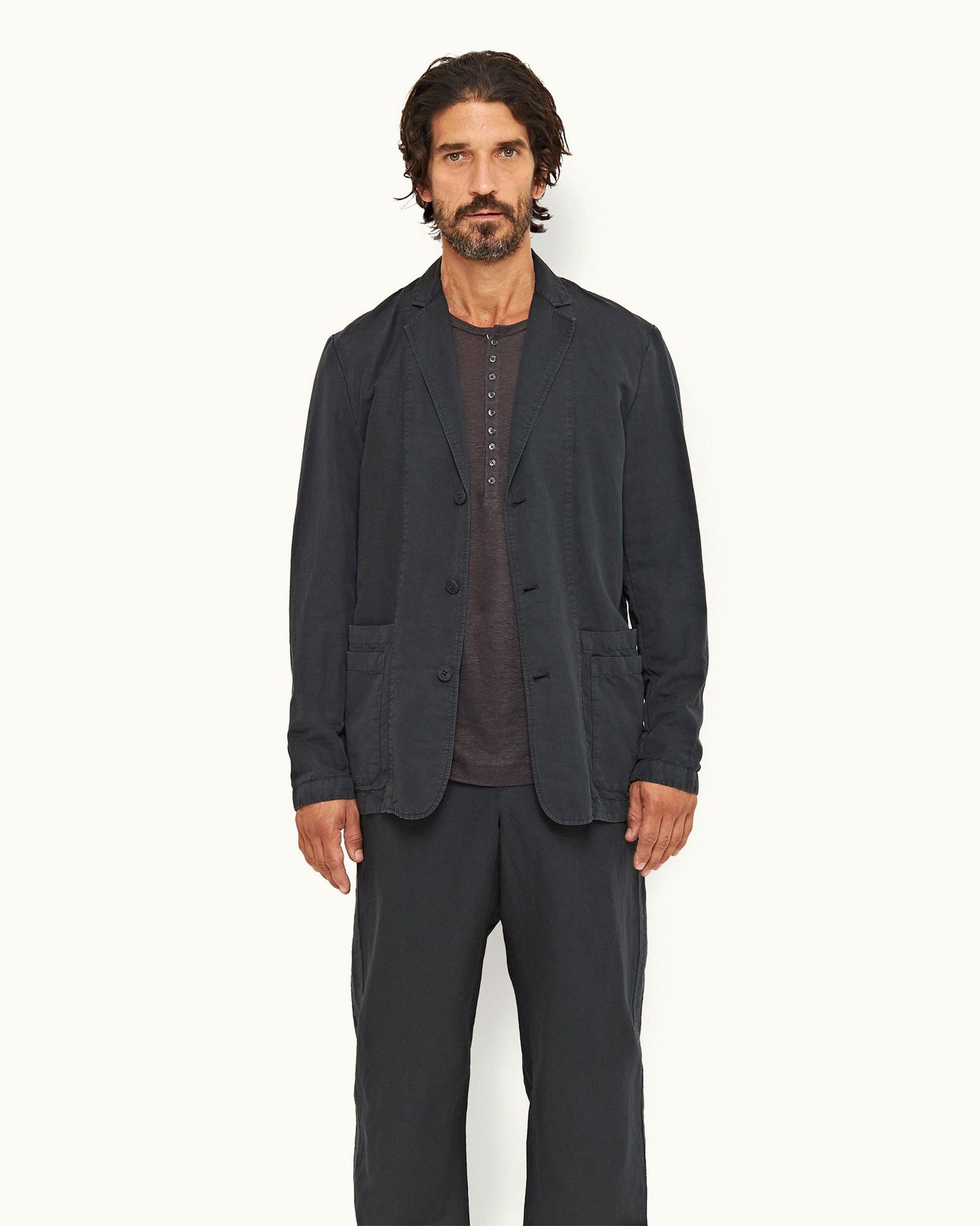 Shadow Relaxed Fit Unstructured Cotton-Linen Blazer | Shadow