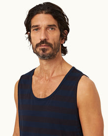 Dark Sapphire Mix Stripe Tailored Fit Organic Cotton Vest | Dark Sapphire