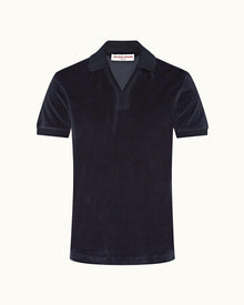 Night Iris Classic Fit Ribbed Collar Towelling Polo Shirt | Night Iris