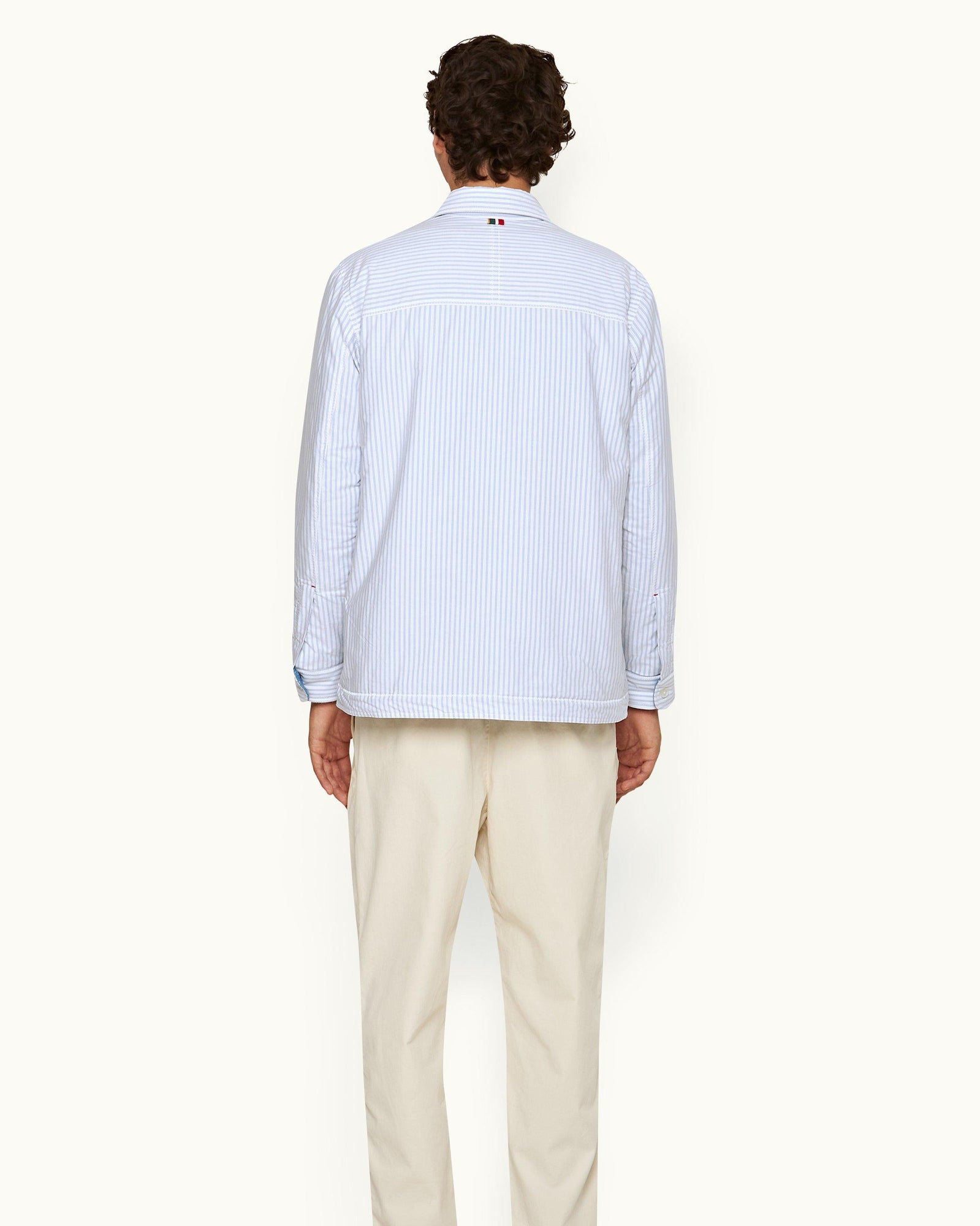 Light Island Sky/White Stripe Relaxed Fit Light Wadded Shirt Jacket | Light Island Sky/White