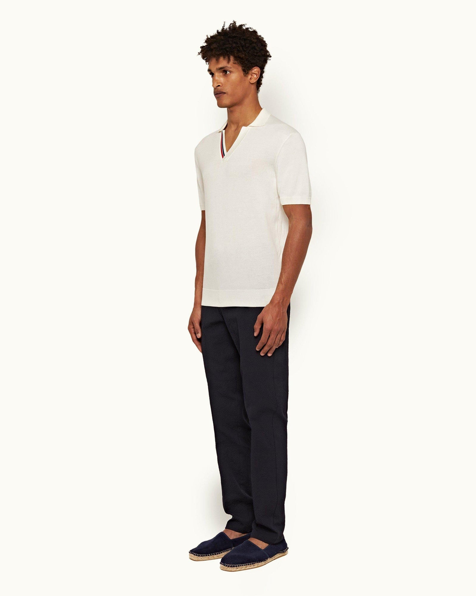 Cornell Night Iris Tapered Leg Seersucker Trousers | Night Iris