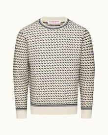 Corrin Azul Blue/Cashew Relaxed Fit Crewneck Mixed Knit Jumper | Azul Blue/Cashew