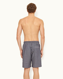 Midnight Navy Pinstripe Relaxed Fit Cotton Lounge Shorts | Midnight Navy