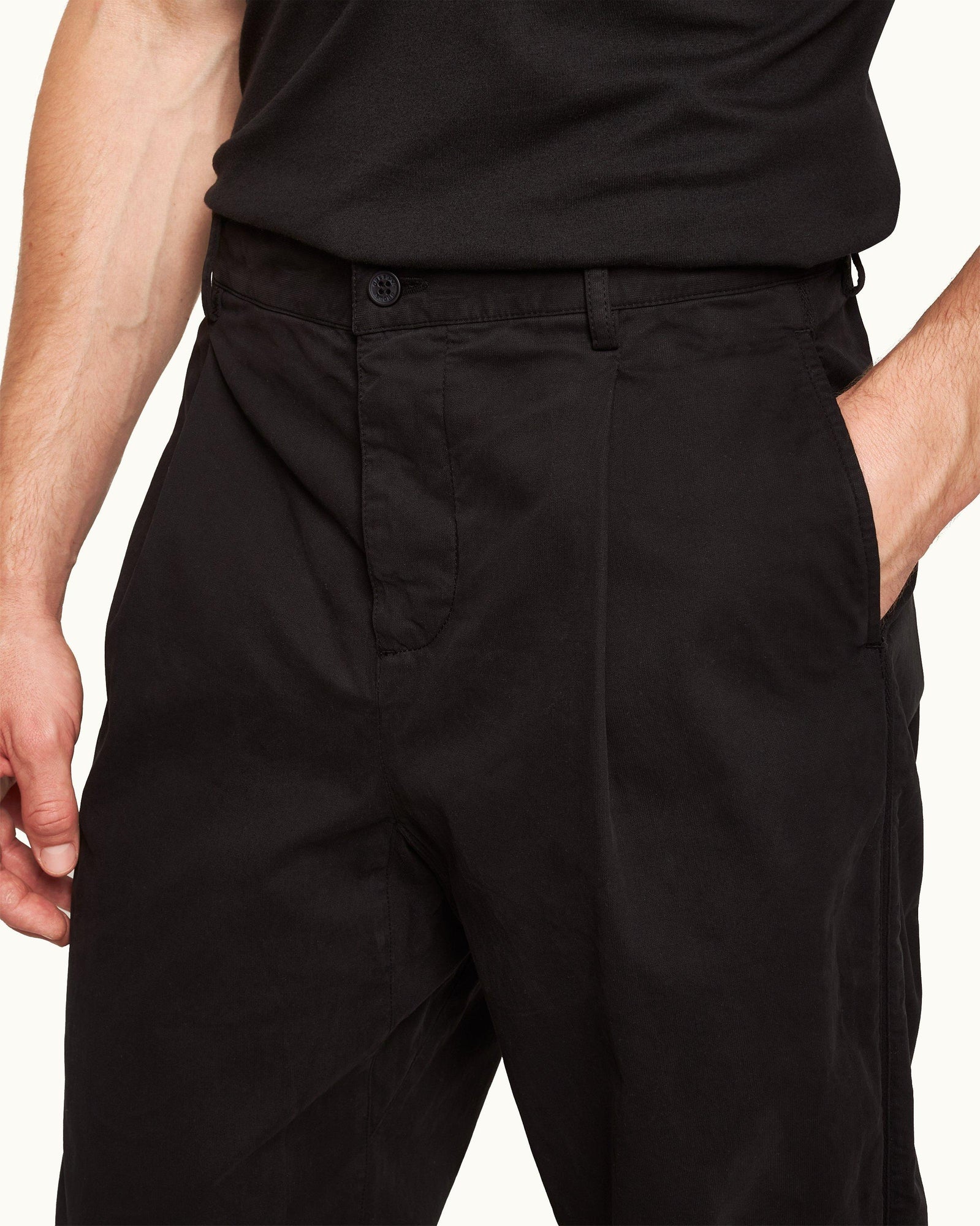 Black Tapered Fit Needle Corduroy Trousers | Black