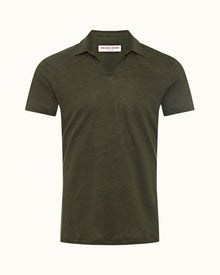 Felix Palm Short Resort Collar Short-Sleeve Linen Polo Shirt | Palm