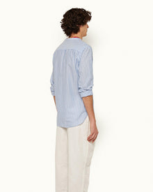 Ice Blue/White Grandad Collar Classic Stripe Shirt | Ice Blue/White