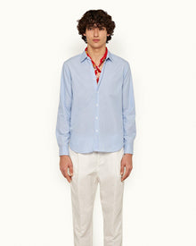 Ice Blue/White Classic Collar Stitch End On End Shirt | Ice Blue/White