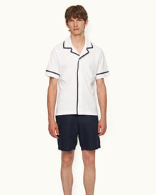 White/Midnight Navy Contrast Trim Capri Collar Towelling Shirt | White/Midnight Navy