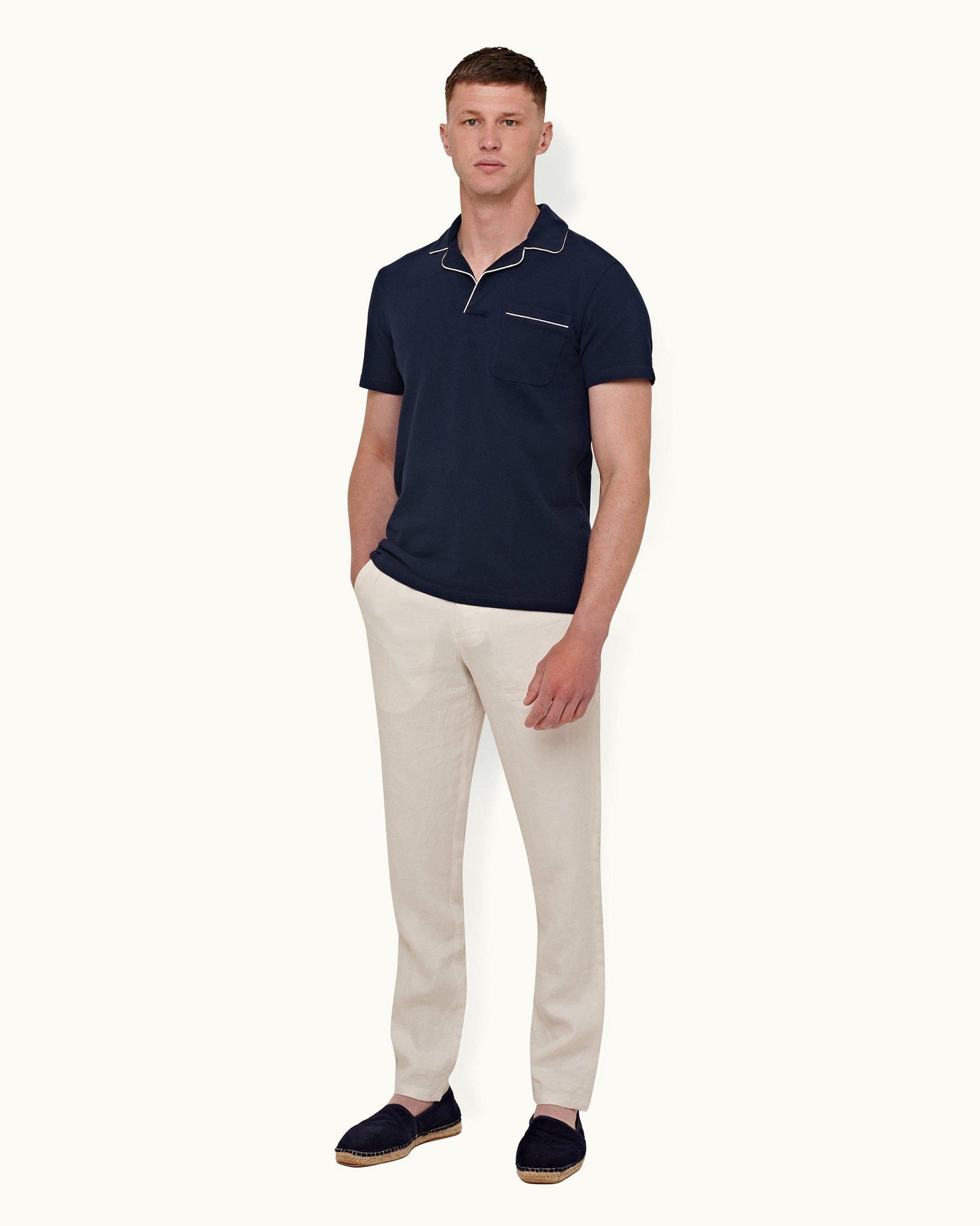 Griffon Linen White Sand Tailored Fit Linen Trousers | White Sand
