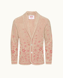 Hallburg White Sand Relaxed Fit Two-Button Floral Jacquard Towelling Blazer | White Sand