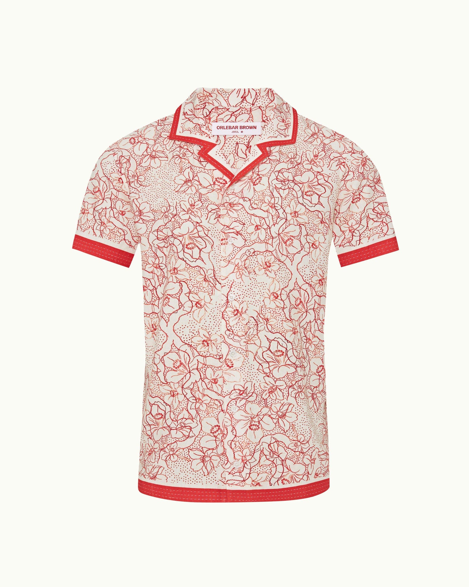 Hibbert Floral Nouveau Print Classic Fit Capri Collar Shirt in Summer Red/White Sand | Summer Red/White Sand