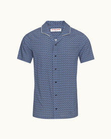 Hibbert Perez Print Classic Fit Capri Collar Shirt Woven In Italy in Springfield Blue | Springfield Blue
