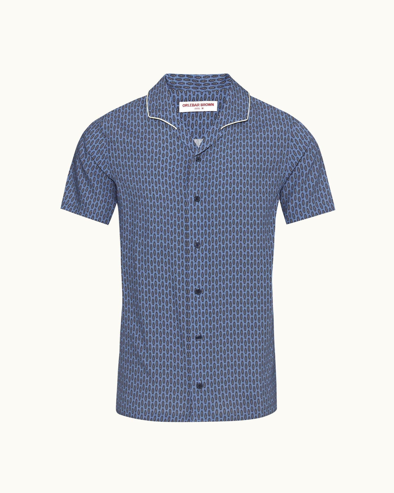 Hibbert Perez Print Classic Fit Capri Collar Shirt Woven In Italy in Springfield Blue | Springfield Blue