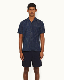 Indigo Solo Pastiche Capri Collar Jacquard Denim Shirt | Indigo