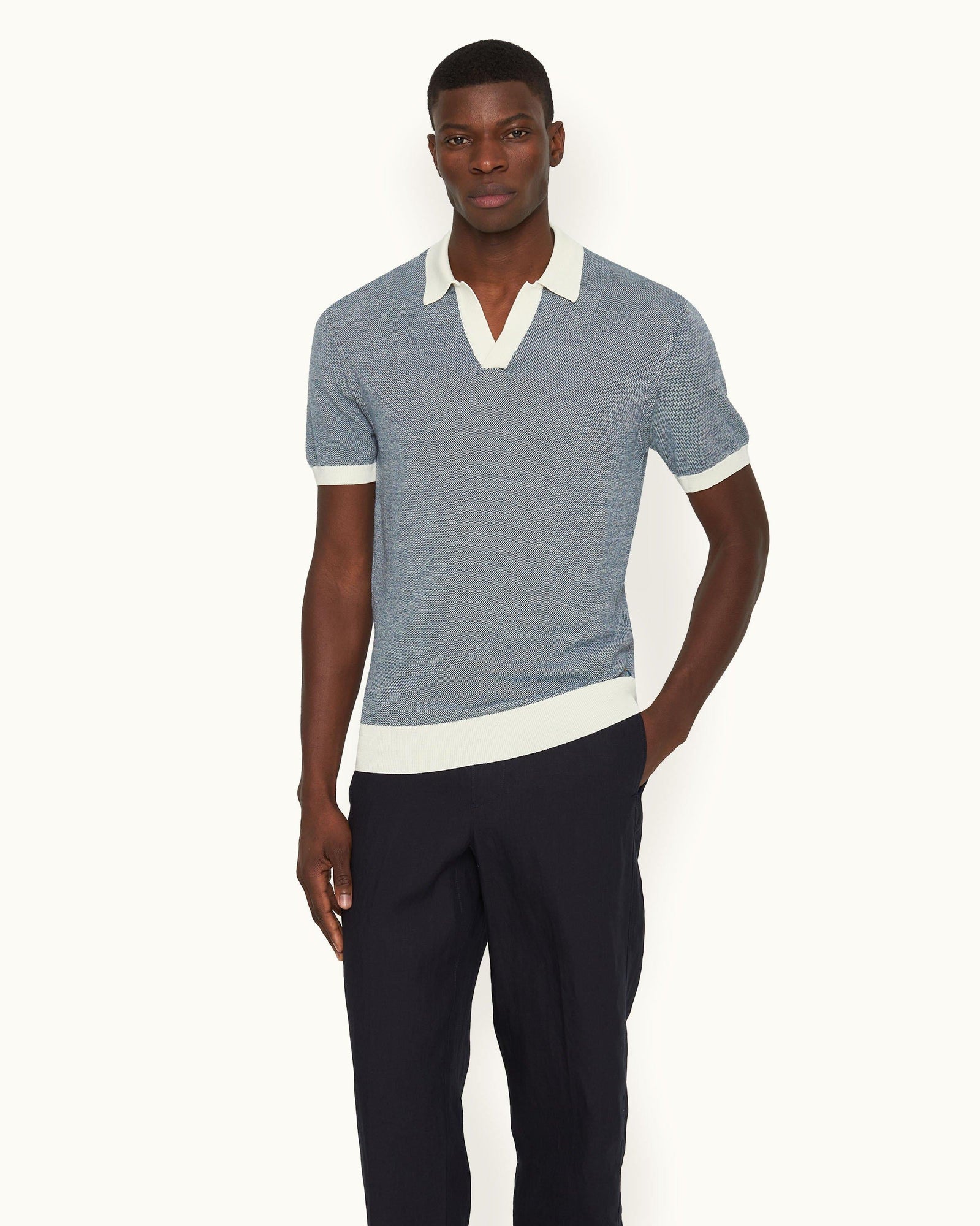 Men | Horton Merino Polo | Dark Aquamarine/White Sand