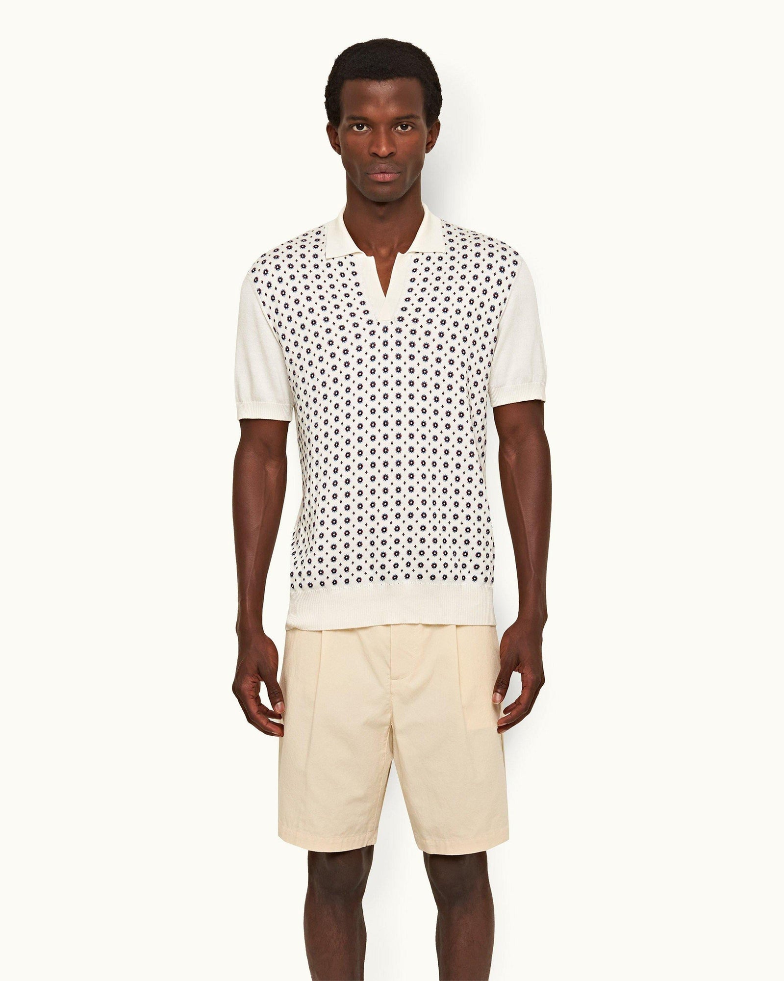 Sea Mist Tailored Fit Cotton-Silk Jacquard Polo Shirt | Sea Mist