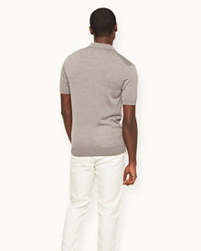 Horton Silk Tailored Fit Merino-Silk Knit Polo Shirt In Demille Grey | Demille Grey