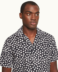 Howell Towelling Star Jacquard Relaxed Fit Capri Collar Cotton Towelling Shirt In Night Iris Blue | Night Iris