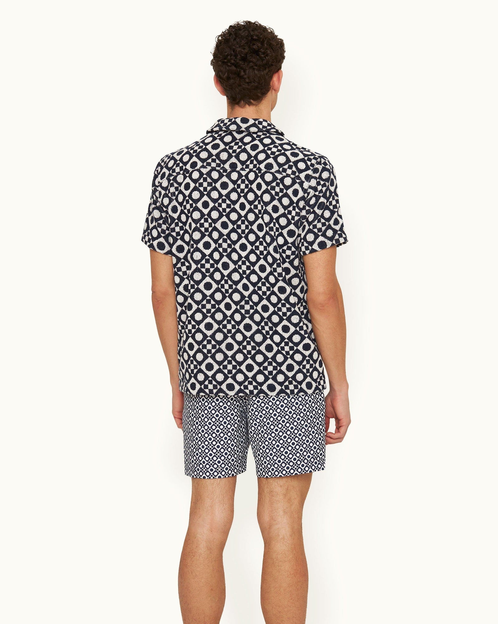 Howell Towelling Domi Jacquard Capri Collar Cotton Towelling Shirt in Night Iris/White Sand | Night Iris/White Sand