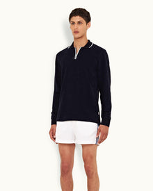 Night Iris Classic Fit Half-Zip Long-Sleeve Polo Shirt | Night Iris