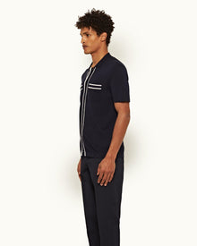 Night Iris Capri Collar Tipping Detail Knit Shirt | Night Iris