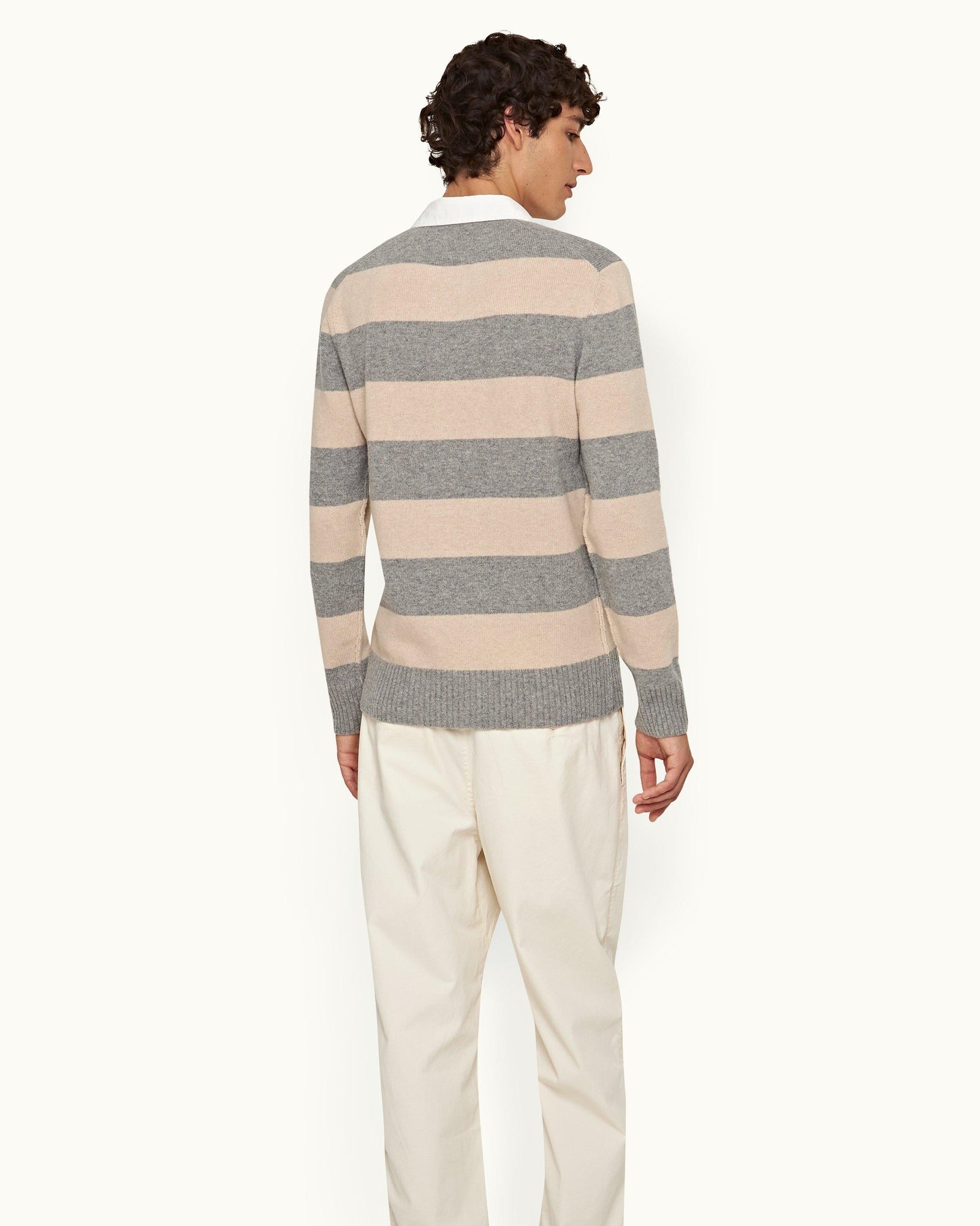 Granite Stripe Merino Knit Long-Sleeve Polo Shirt | Granite