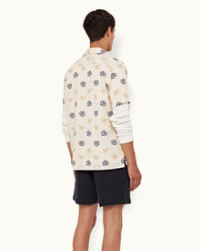 White Sand Fil Coupe Floral Relaxed Fit Capri Collar Shirt | White Sand