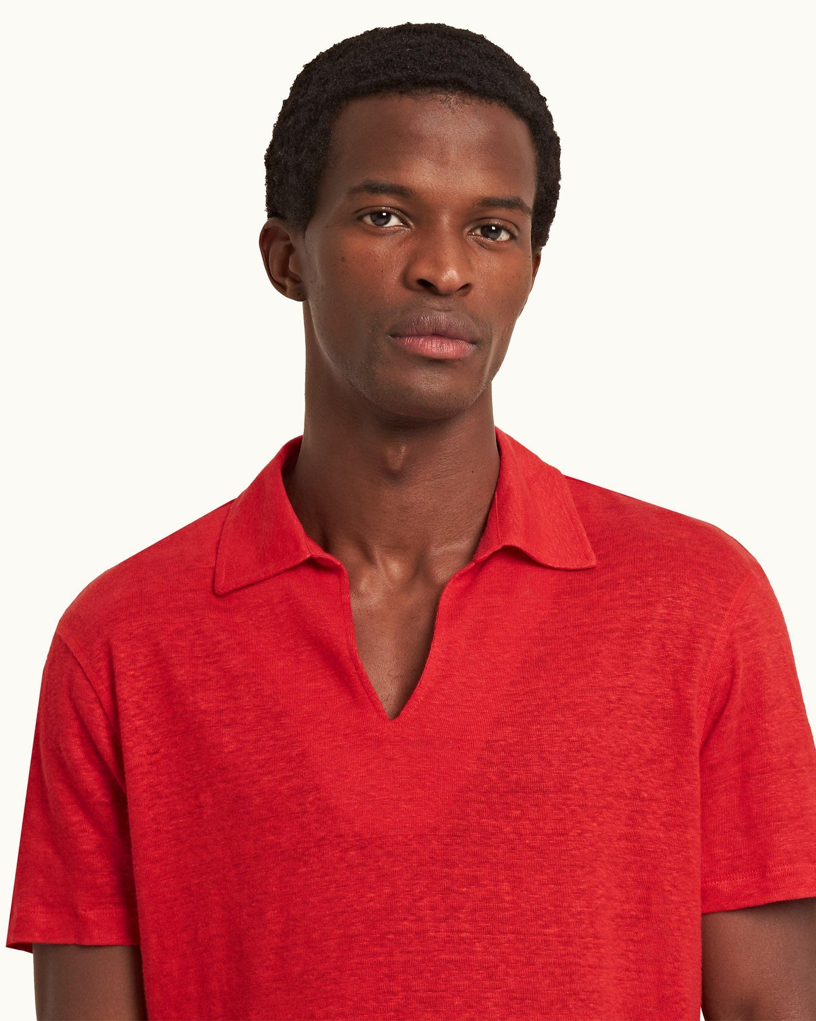 Vermillion Classic Fit Linen Polo Shirt | Vermillion