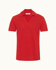 Vermillion Classic Fit Linen Polo Shirt | Vermillion