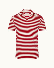 Vermillion Classic Fit Organic Cotton Stripe Knit Polo Shirt | Vermillion