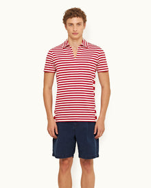 Vermillion Classic Fit Organic Cotton Stripe Knit Polo Shirt | Vermillion