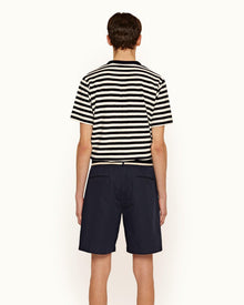 Nicolas Towelling Ink/Cloud Relaxed Fit Towelling Stripe V-Neck T-shirt | Ink/Cloud