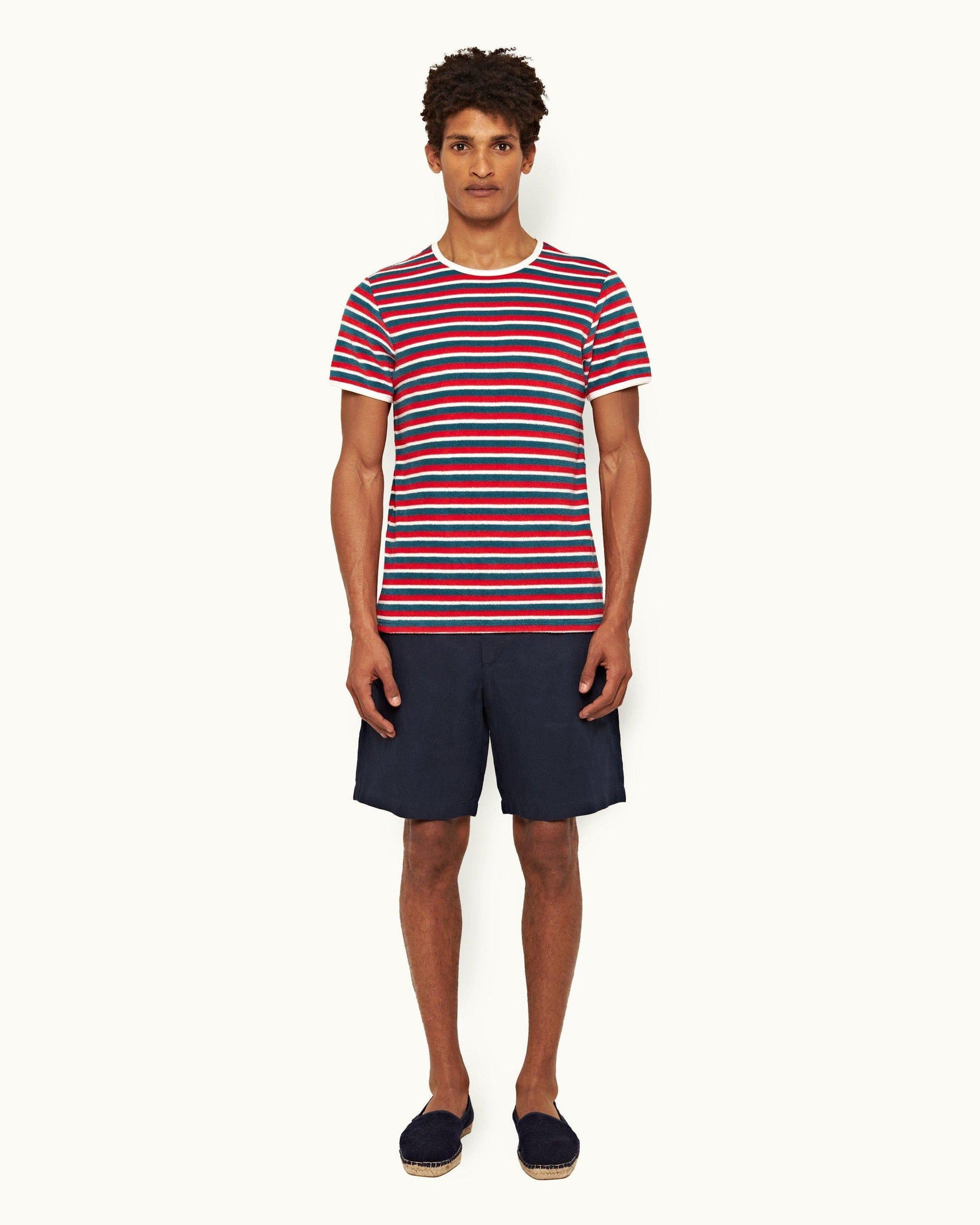Norwich Linen Navy Tailored Fit O.B Stripe Linen Shorts | Navy