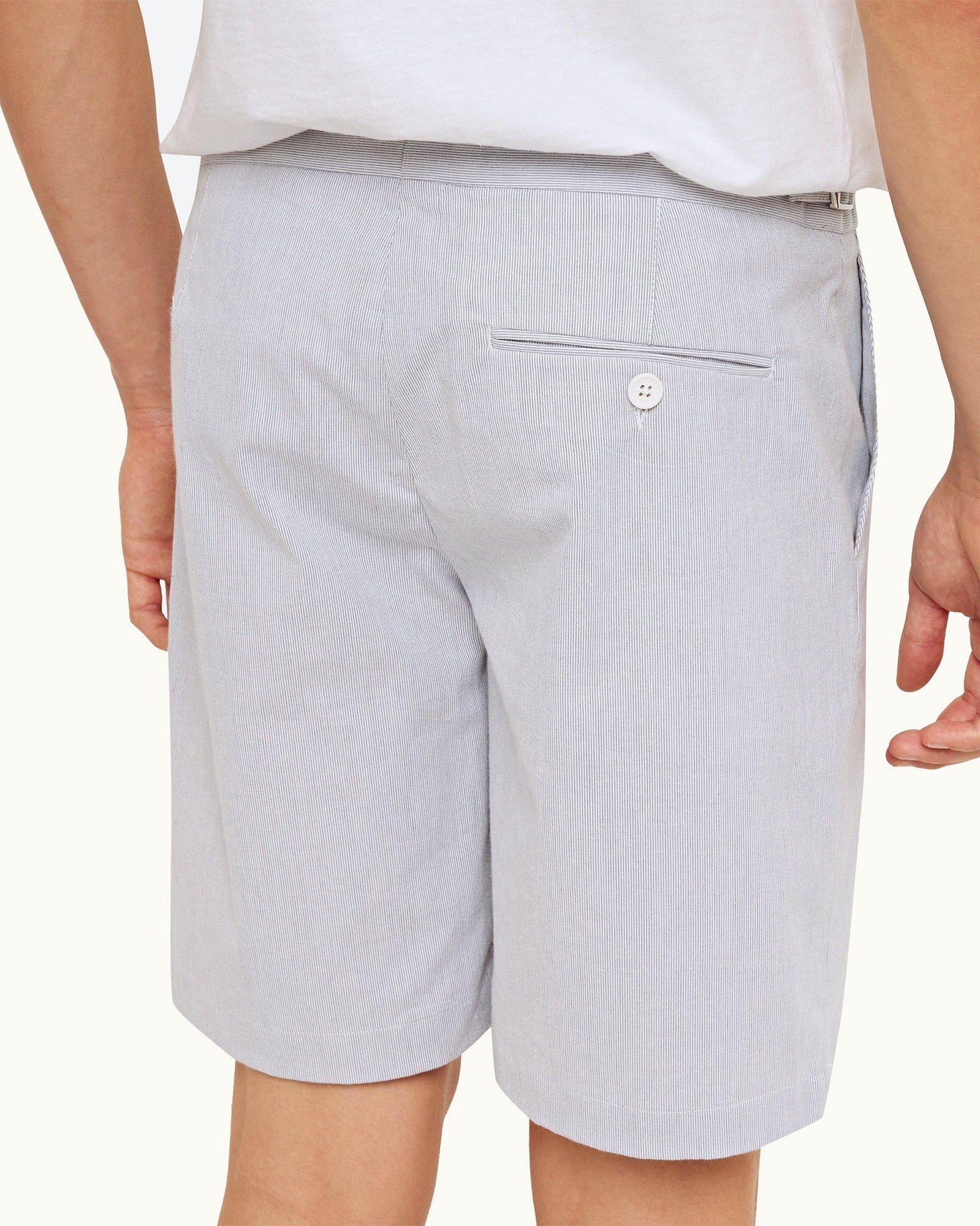 Midnight Navy/White Tailored Fit Cotton Seersucker Shorts | Midnight Navy/White