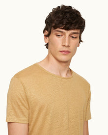 Ob-T Linen Crew Neck Linen T-shirt In Biscuit Colour | Biscuit
