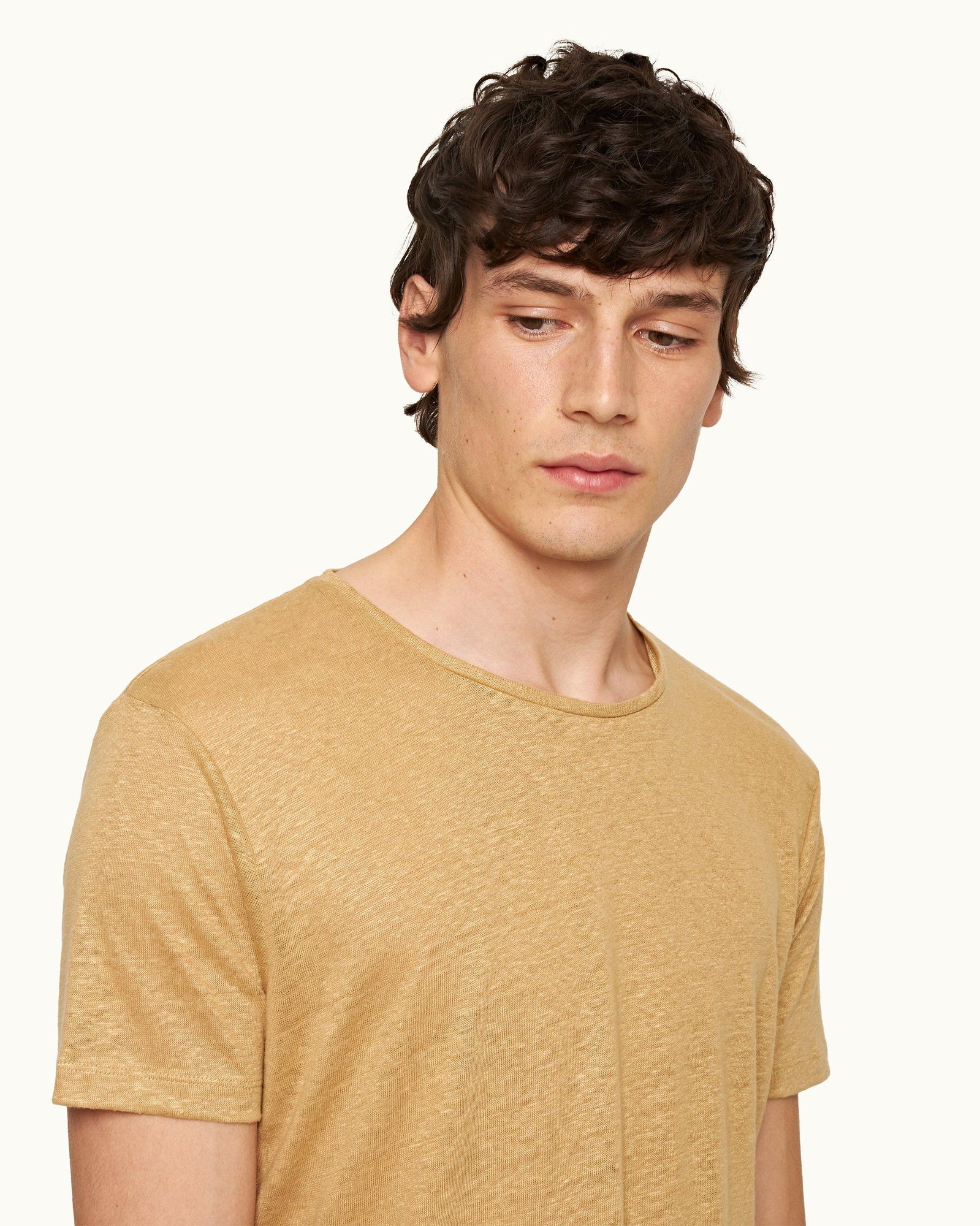 Ob-T Linen Crew Neck Linen T-shirt In Biscuit Colour | Biscuit