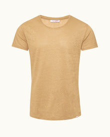 Ob-T Linen Crew Neck Linen T-shirt In Biscuit Colour | Biscuit