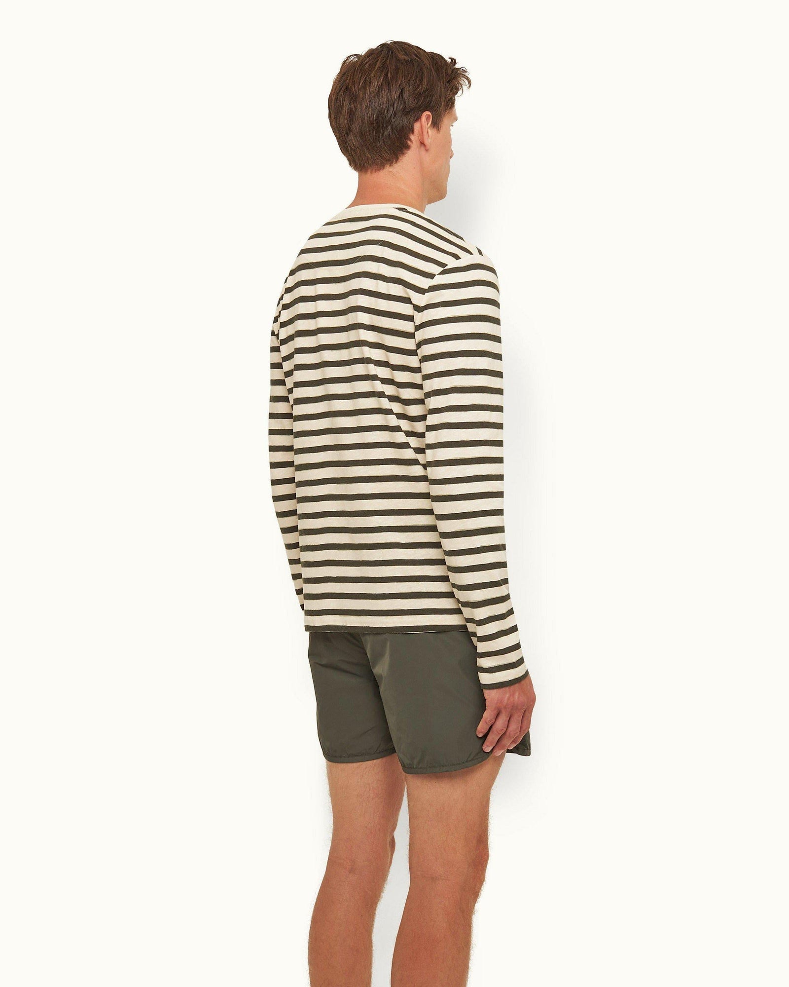 Cloud/Forest Night Stripe Tailored Fit Long-Sleeve Crew Neck T-shirt | Cloud/Forest Night