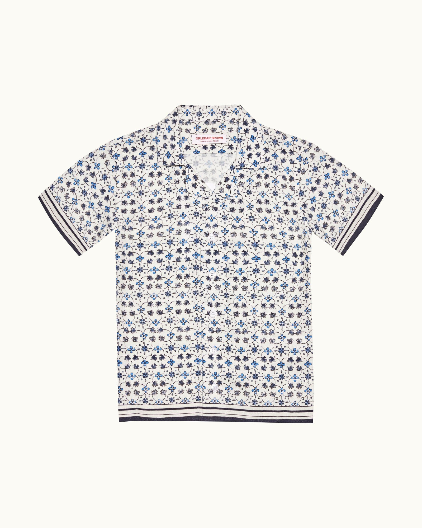 Kids | Fiore Print Capri Collar Linen Blend Shirt In Cashew Colour | Cashew