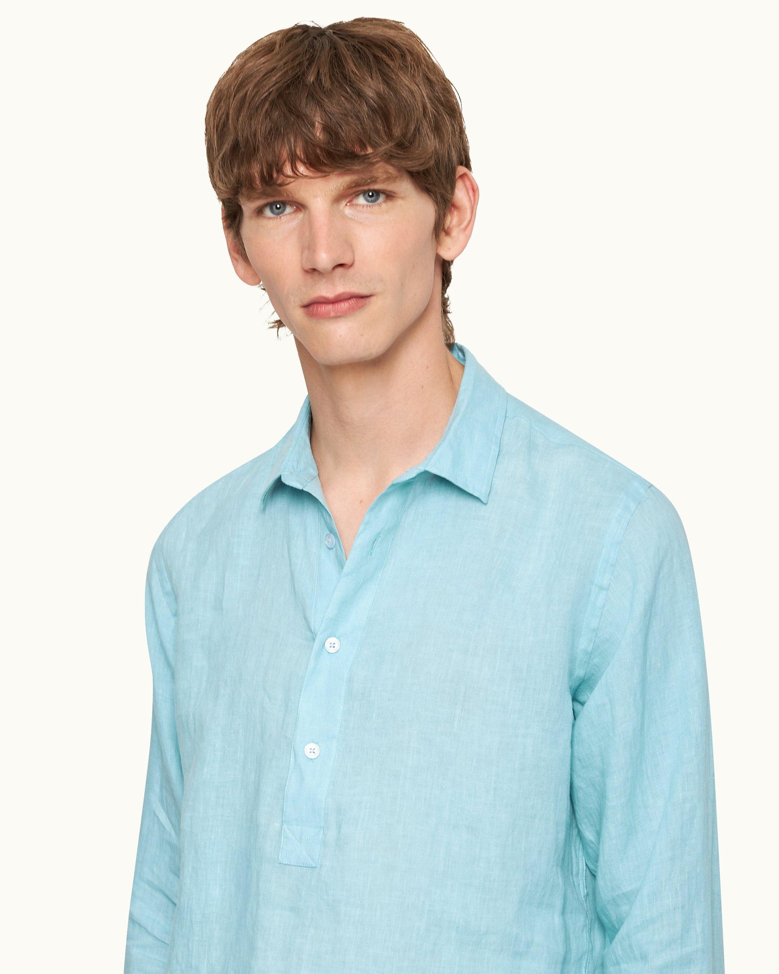 Summer Air Relaxed Fit Half Placket Laundered Linen Shirt | Summer Air