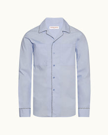 Ravinger Light Blue Relaxed Fit Capri Collar Compact Cotton Shirt | Light Blue