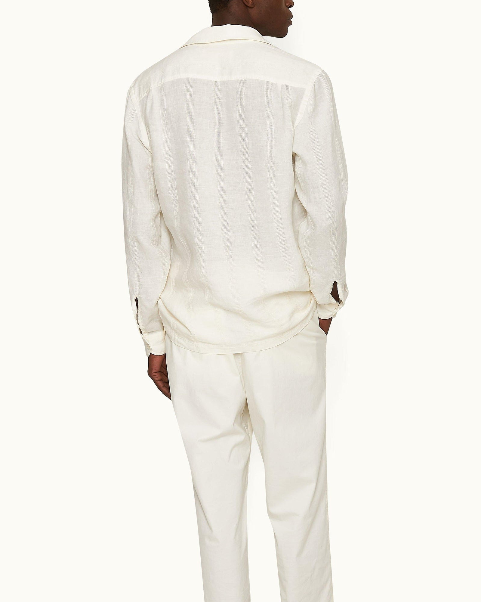 Ridley White Sand Relaxed Fit Overhead Embroidered Yoke Linen Shirt | White Sand