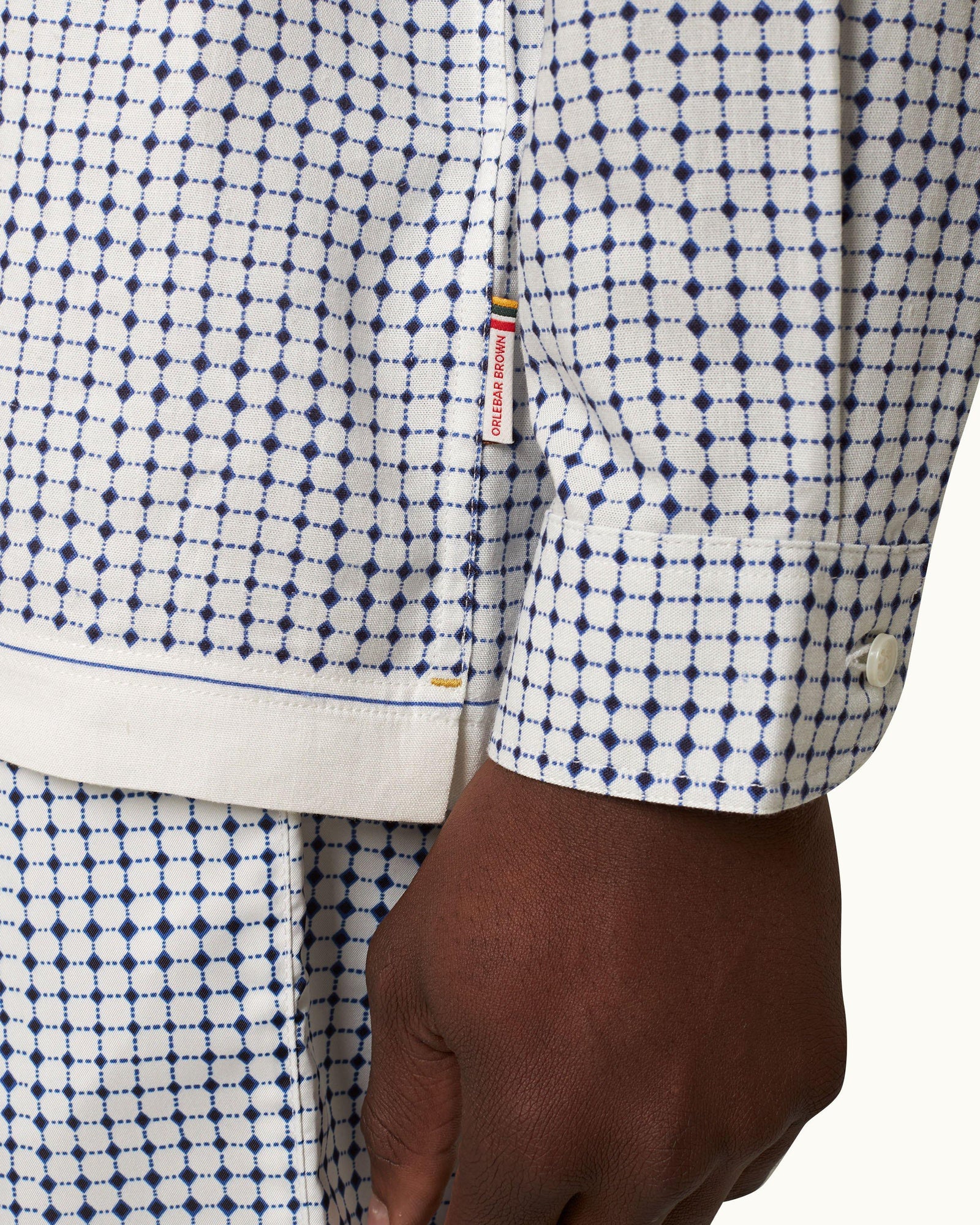 Ridley Linen White Sand/Azul Blue Tiescape Print Relaxed Fit Overhead Shirt | White Sand/Azul Blue