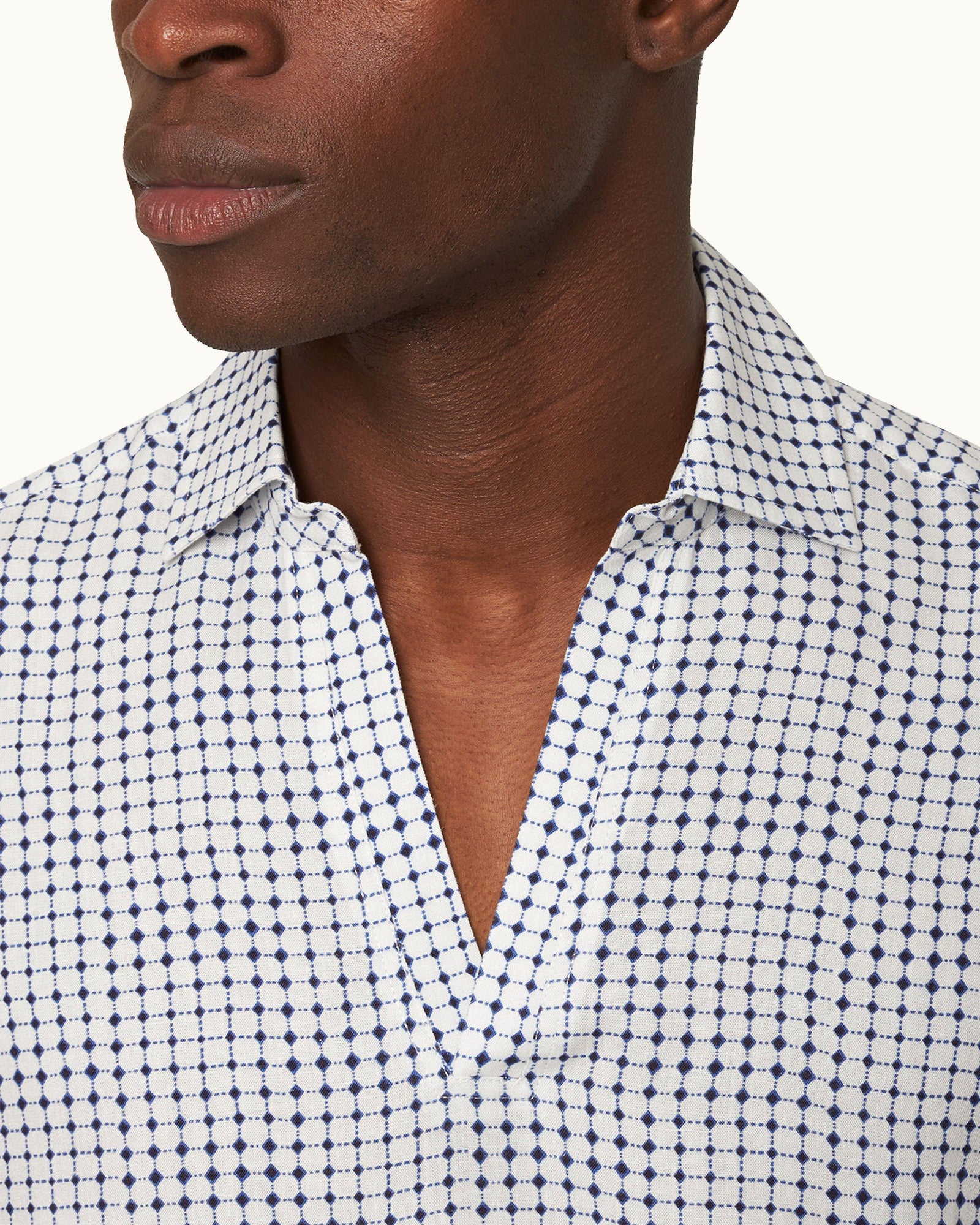 Men | Ridley Linen Shirt | White Sand/Azul Blue