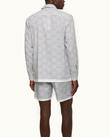 Ridley Linen White Sand/Azul Blue Tiescape Print Relaxed Fit Overhead Shirt | White Sand/Azul Blue