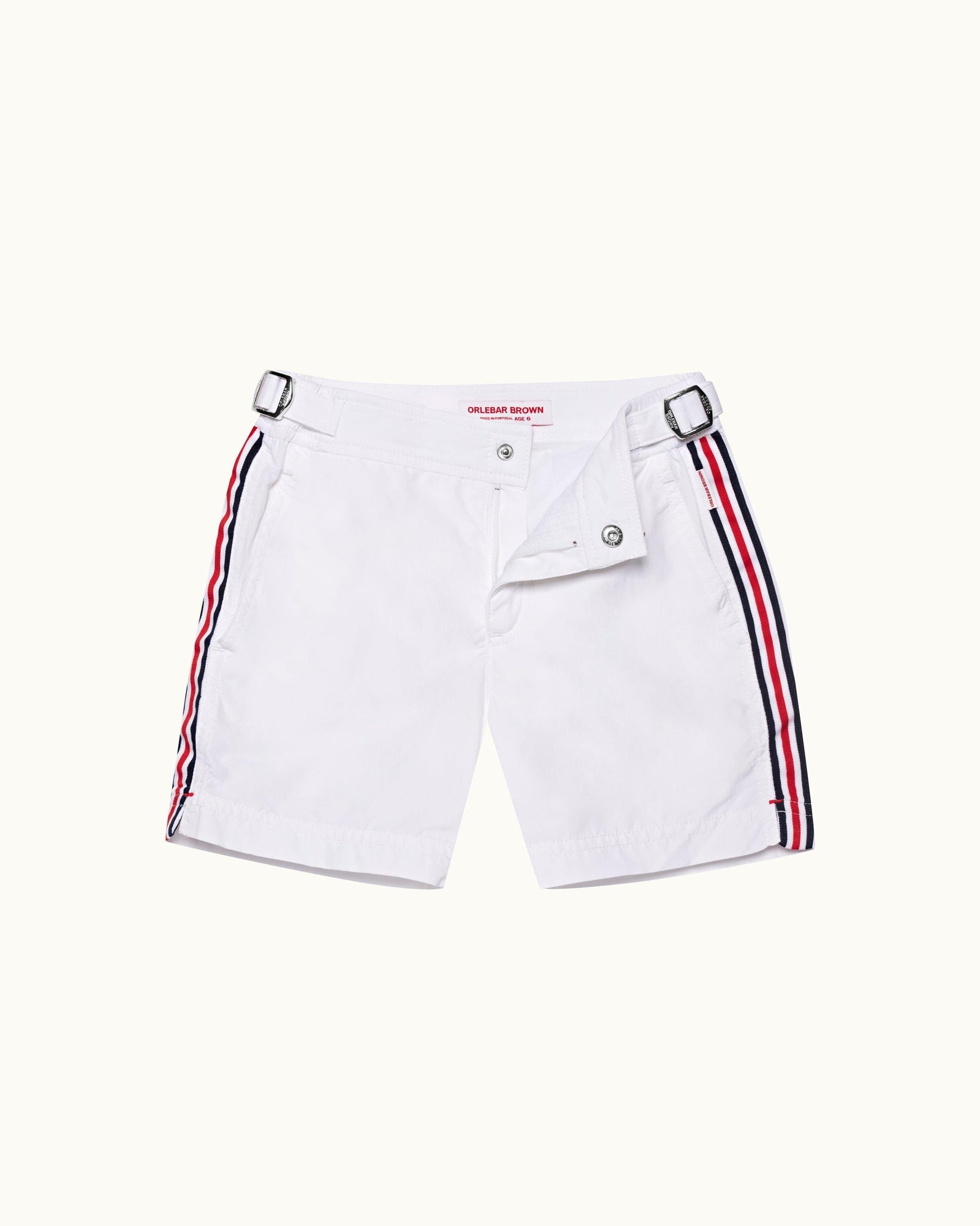 Kids | White Tape Stripe Classic Swim Shorts | White